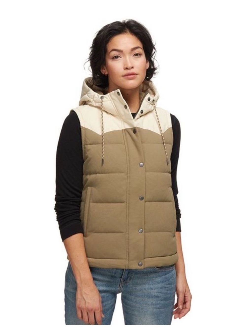 Patagonia Bivy Vest Hooded Women's XS Sage Khaki Hooded Puffer Down Canvas